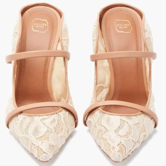 MALONE SOULIERS Women's Maureen Floral-Lace Mules High Heel Shoes Nude 36.5 - Picture 4 of 16